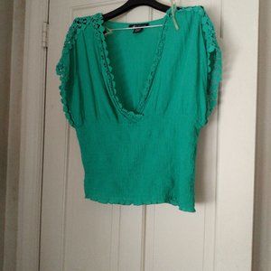 Marianne Green lace criss cross open front sexy top cap sleeves size 2x